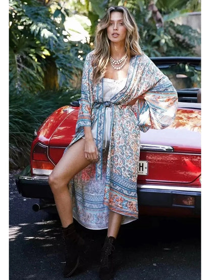 Kimono con motivo floreale BLU - 100% cotone