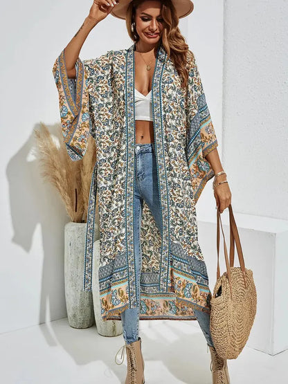 Kimono con motivo floreale BLU - 100% cotone
