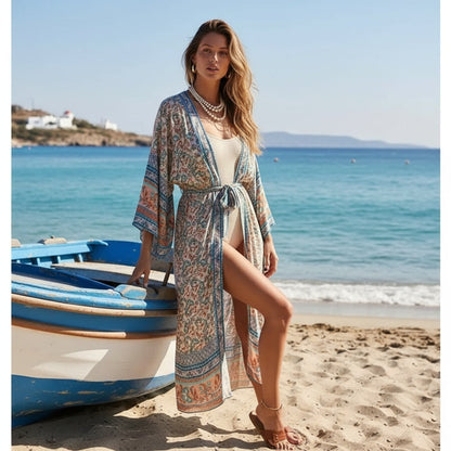Kimono con motivo floreale BLU - 100% cotone